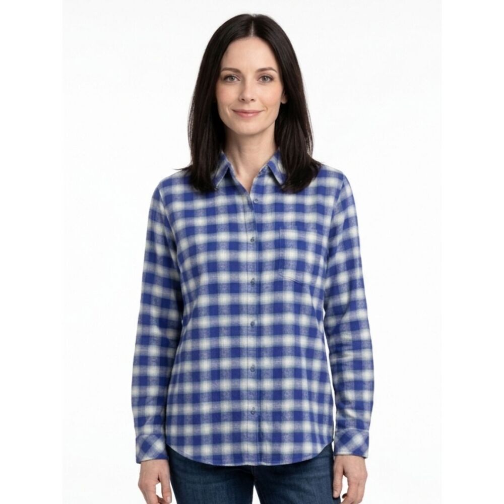 Dickies Crafted For Women Blue & Green Plaid Button Down Flannel Shirt